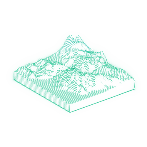 Icon of isometric mountain peak with hologram effect