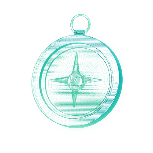Wireframe compass icon with hologram effect