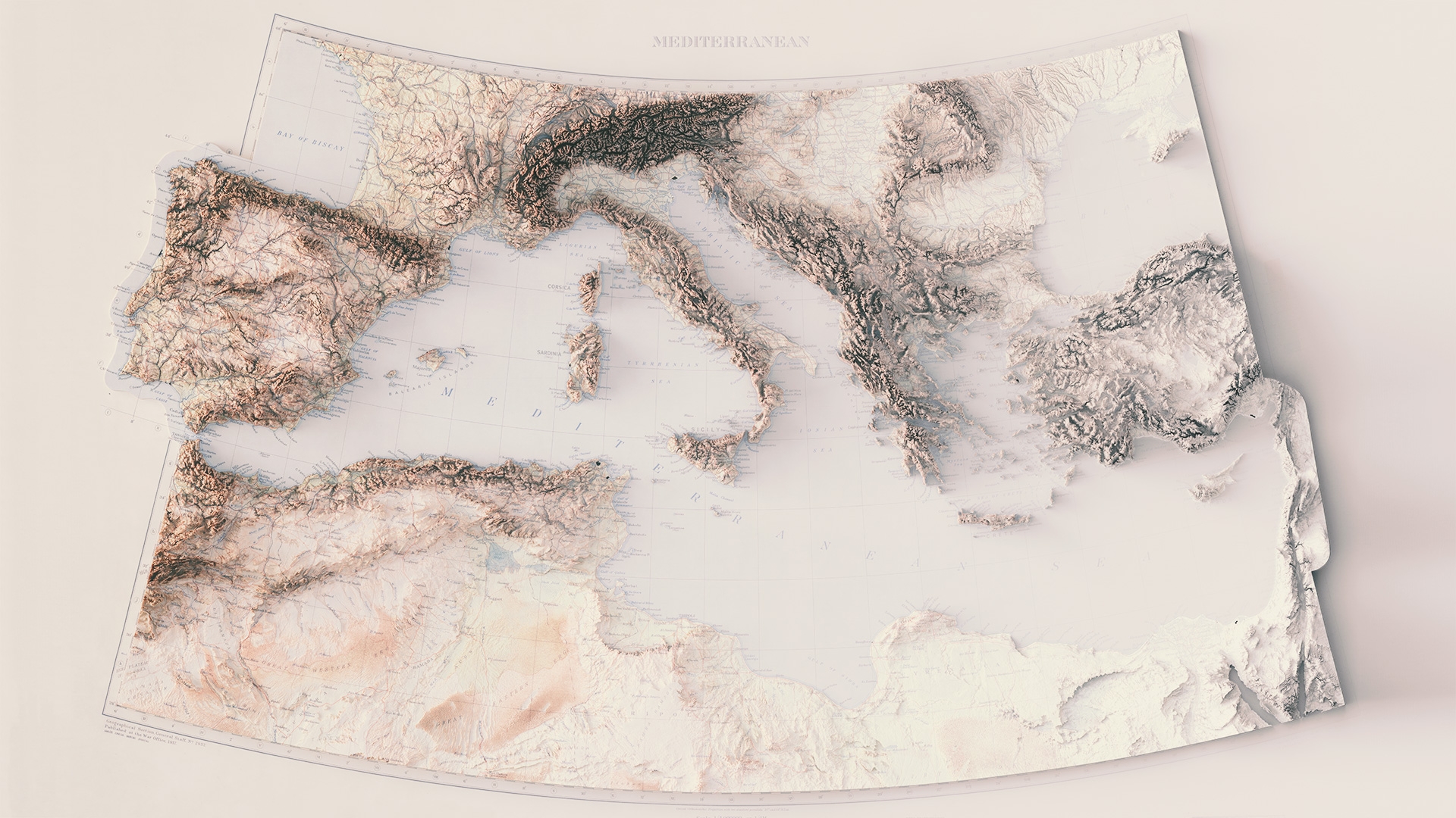 3d shaded relief of Mediterrean map