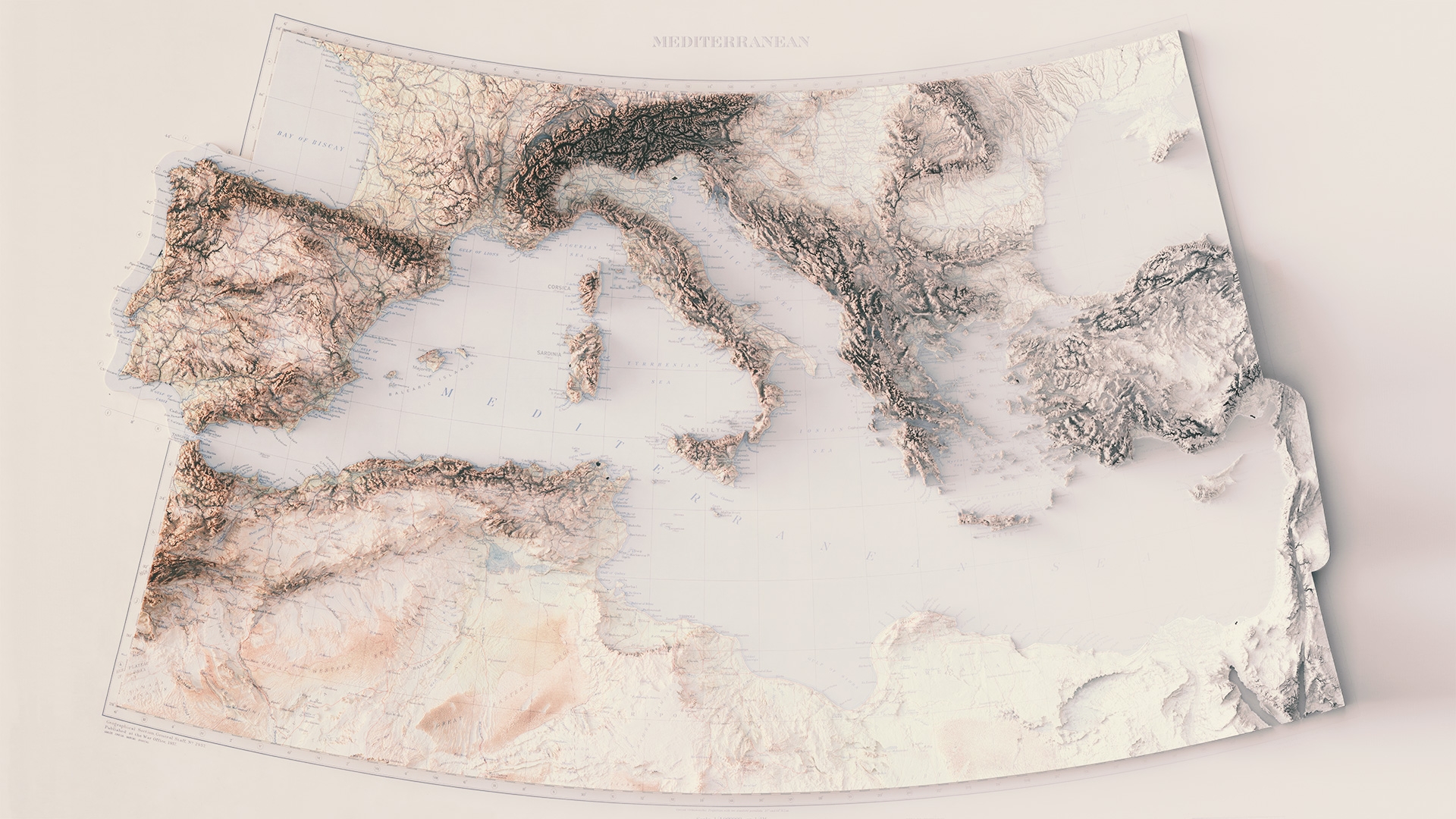 3d shaded relief of Mediterrean map