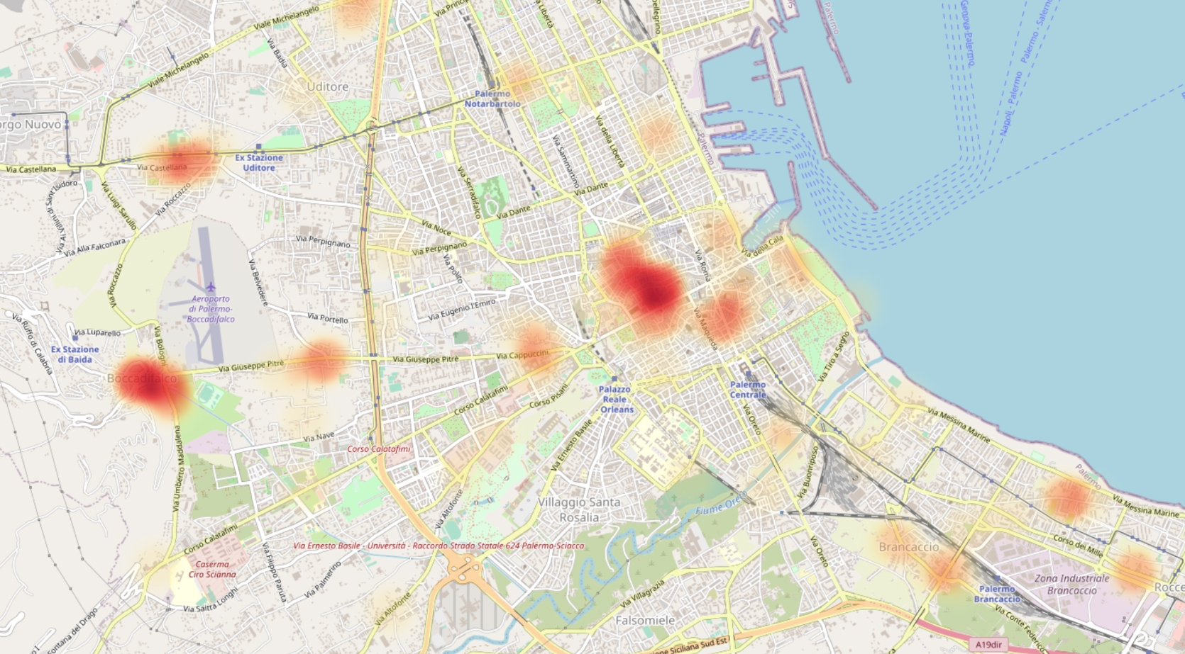 choropleth map about palermo fountains and column chart