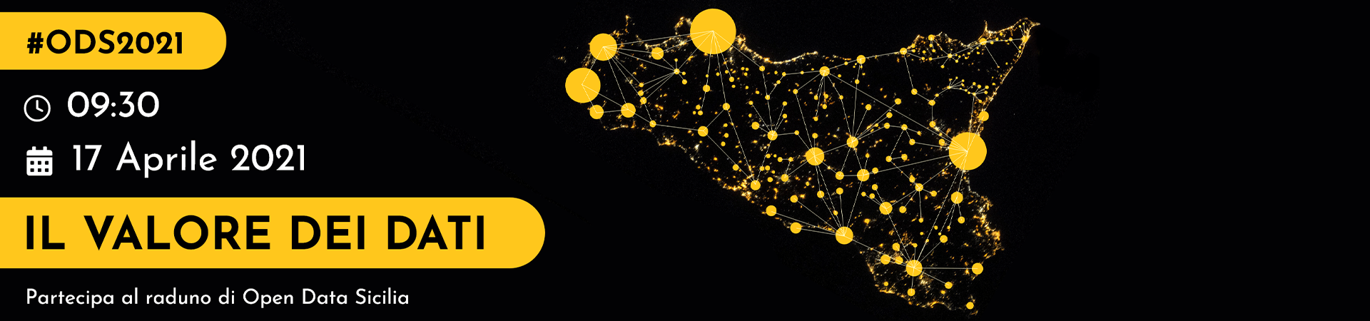 OpenDataSicilia 2021 event flyer with Sicily and pallocchi