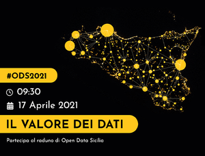 OpenDataSicilia 2021 event flyer with Sicily and pallocchi