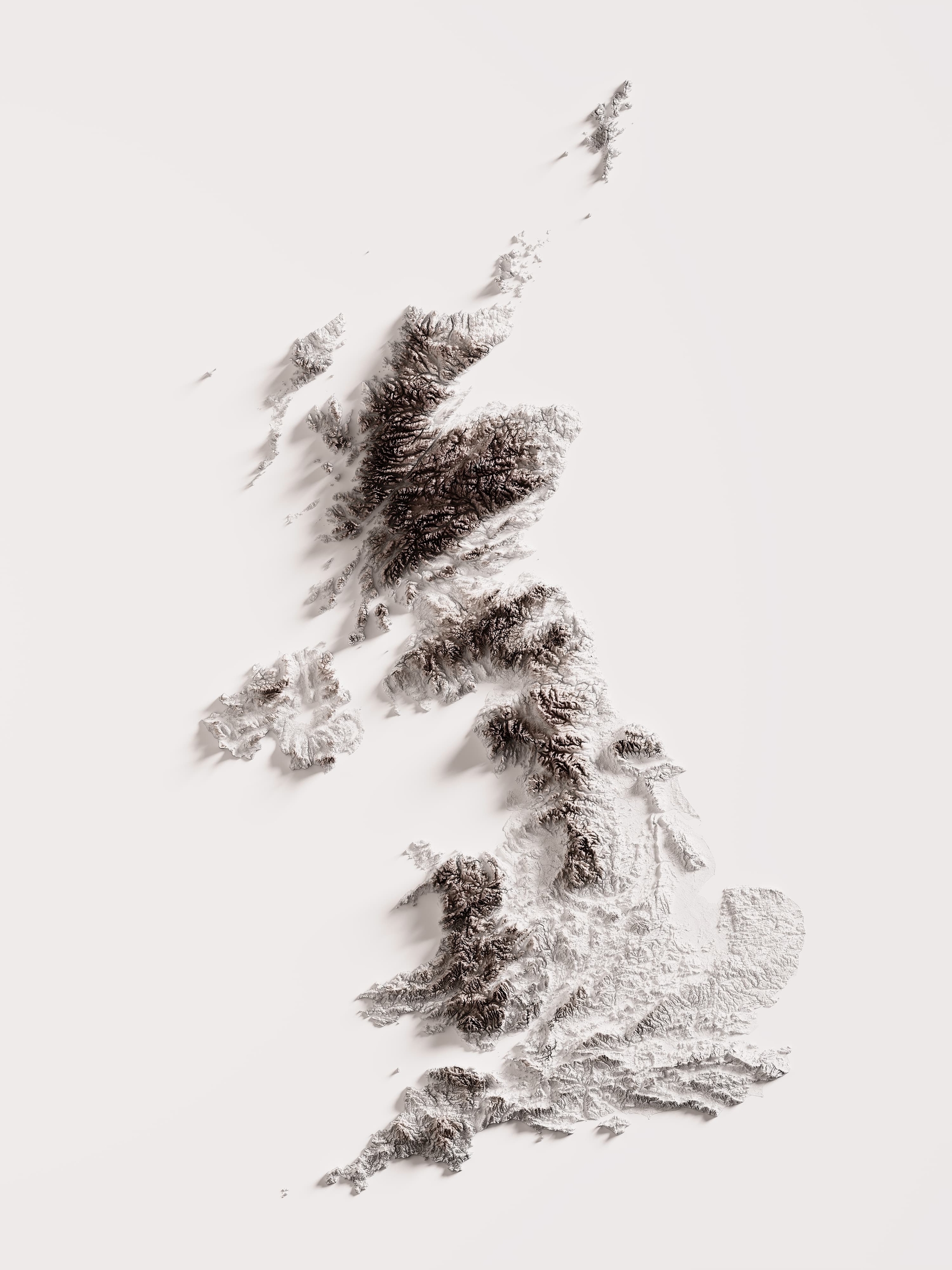 United Kingdom | Hypsometric tint - White