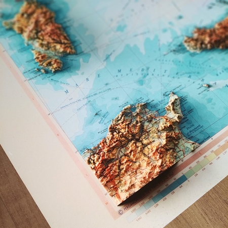 detail of topographic map of Italy on our Hahnemuhle cotton paper
