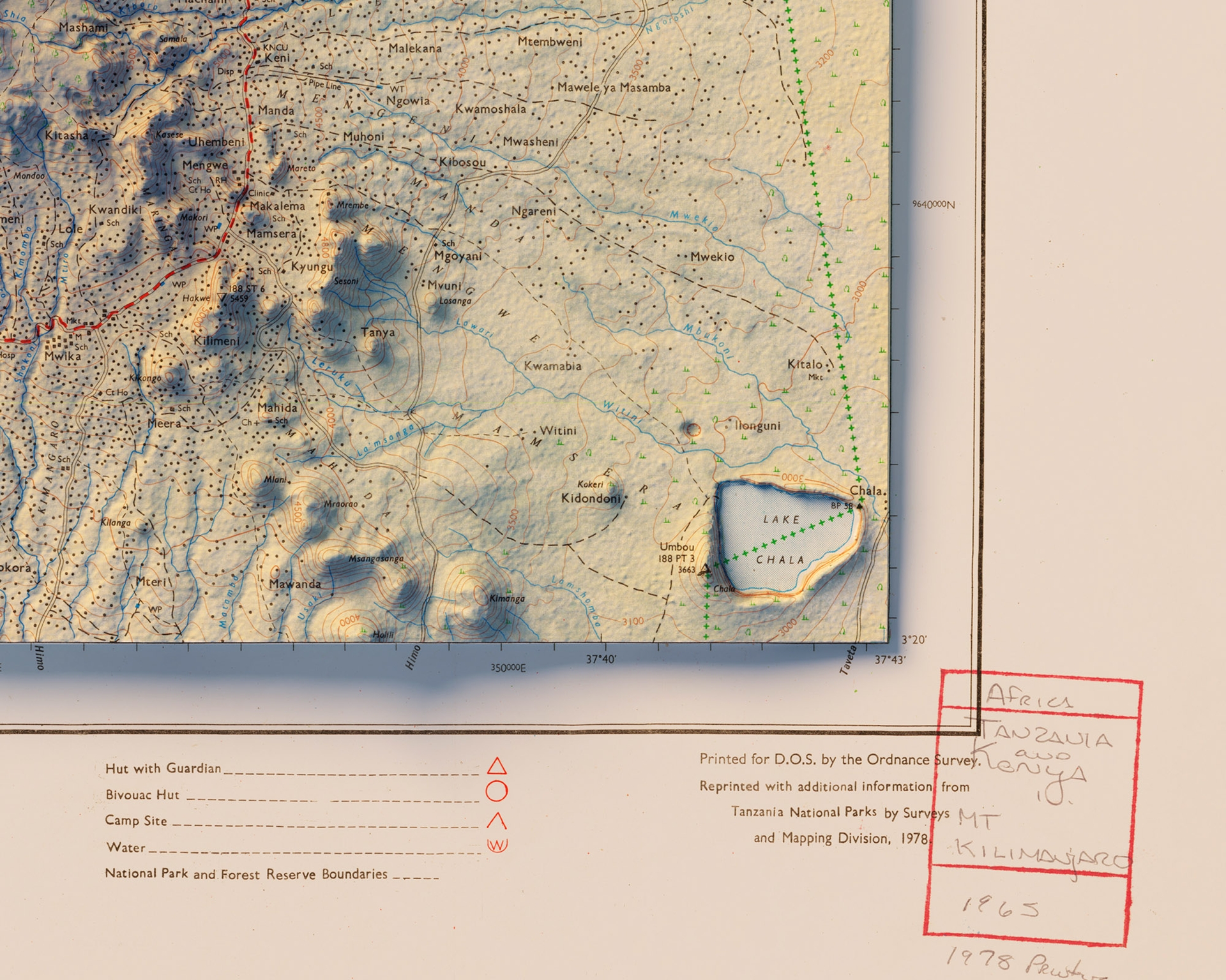 a topographic map image of Kilimanjaro accurately georeferenced
