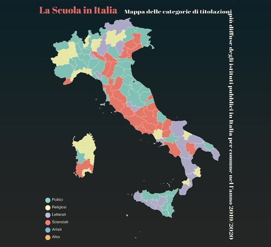 choropleth map of school name in Italy
